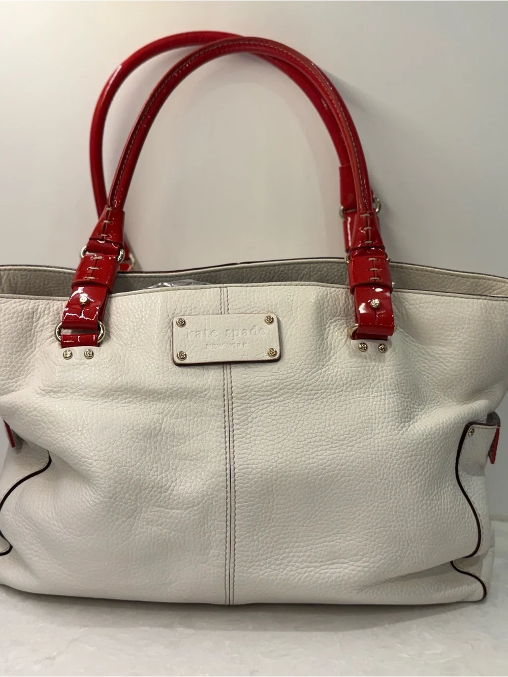Kate Spade Rudy Nob Hill PXRU0248 Snow/Spice Pebbled Leather Tote w/Dust Bag